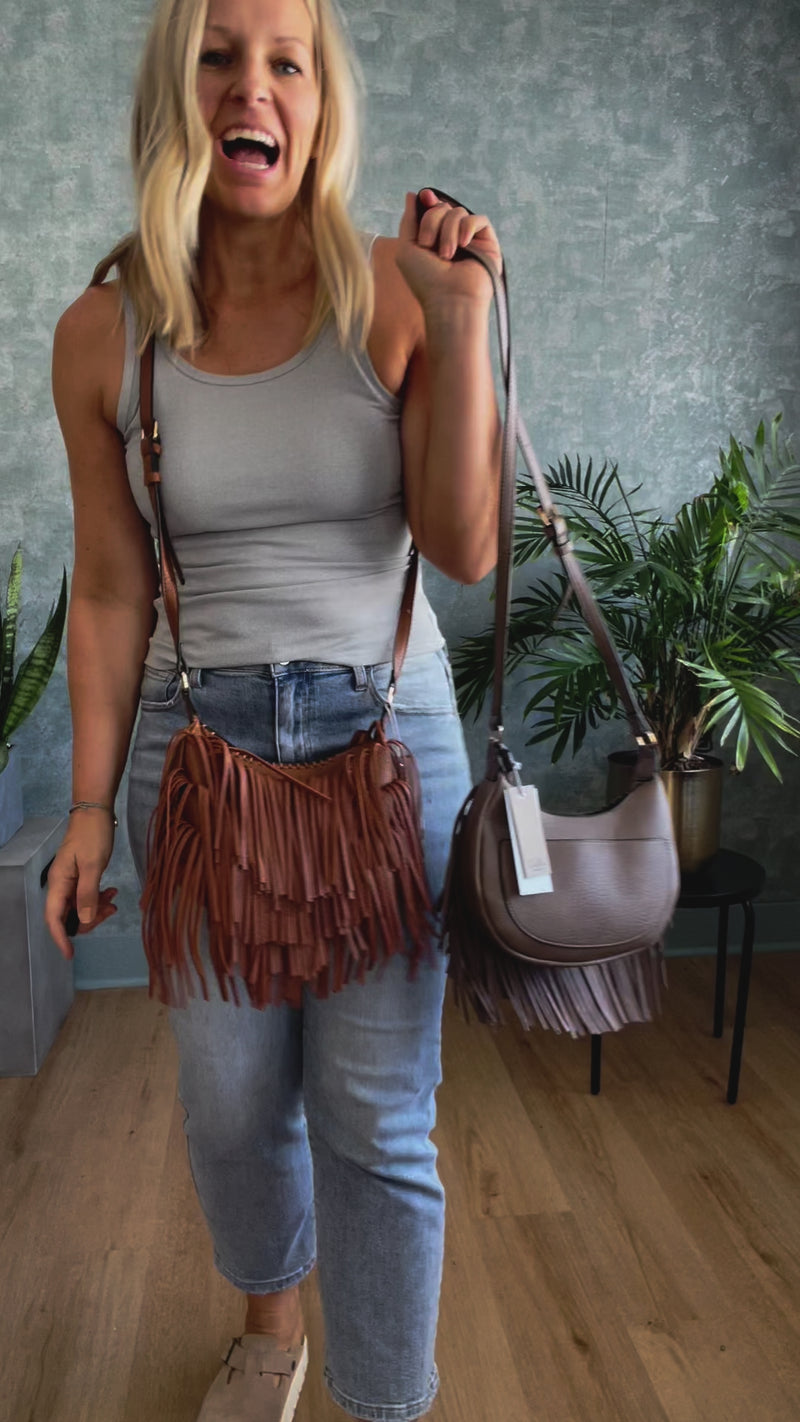 Willa Whipstitch Fringe Crossbody- Cognac