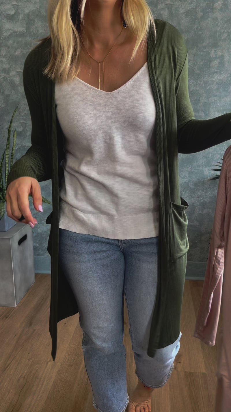 Sierra Ribbed Lightweight Cardigan- Taupe