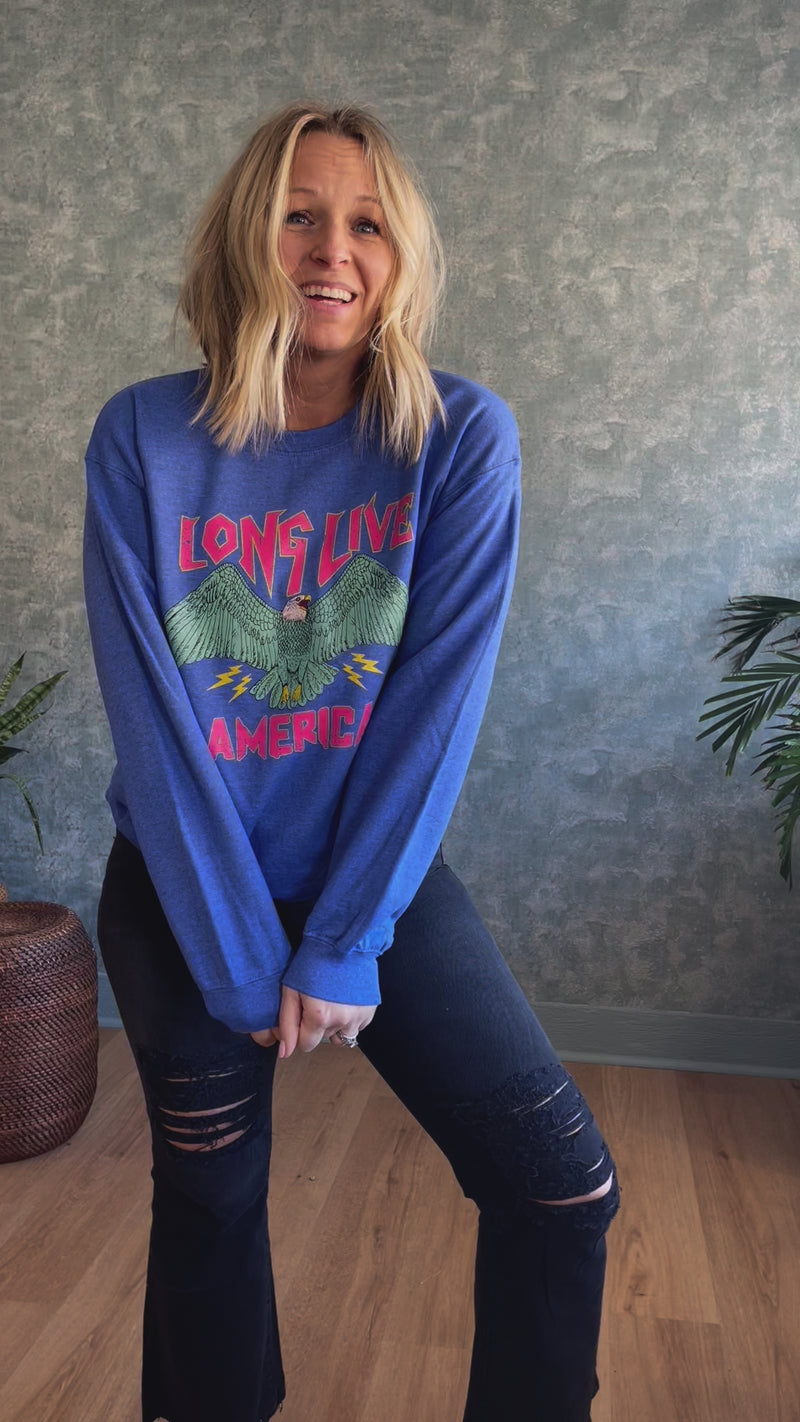 Long Live America Crewneck - Royal Blue Heather