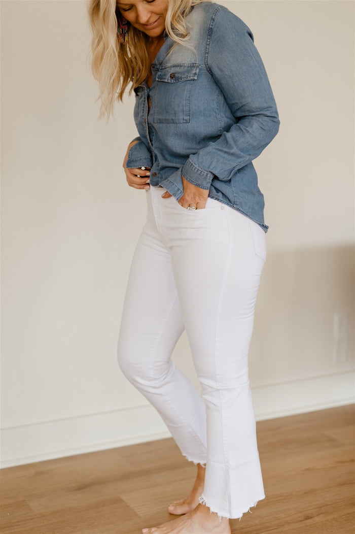 Janie White Crop Flare Denim