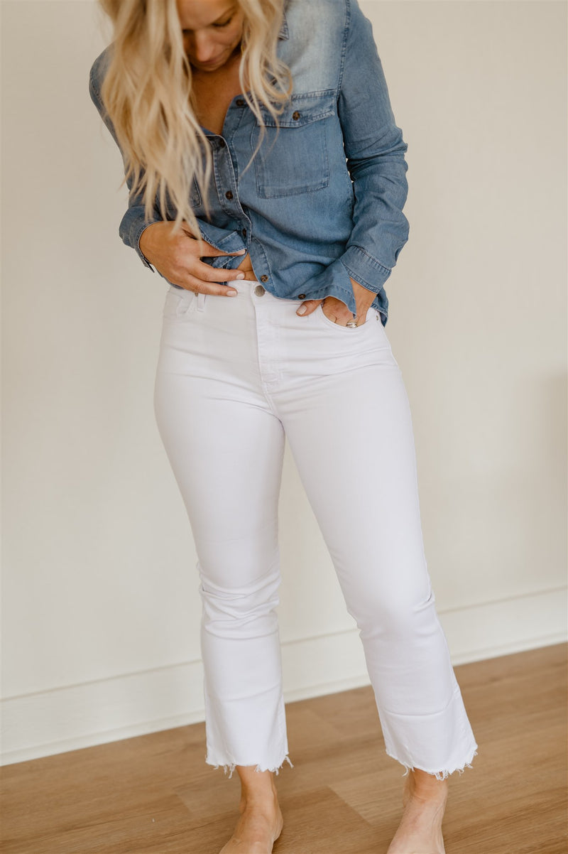 Janie White Crop Flare Denim